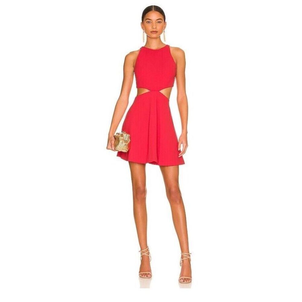Alice+Olivia Red Cara cut-out flare mini dress